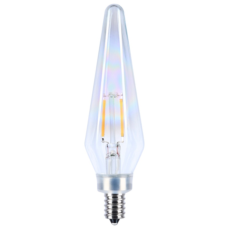 2 Watt Prismatic HX11 LED – 2700K CCT – Candelabra Base – 120 Volt – Aurora Finish – 2-Card by Satco