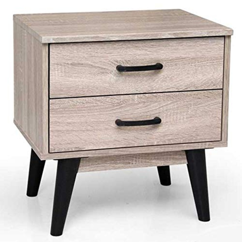 BAKAJI Comodino Camera da Letto Mobiletto 2 Cassetti Libreria Bassa Tavolino Laterale Divano Design Moderno Scandinavo in Legno MDF 4 Piedini Colore Nero (Quercia)