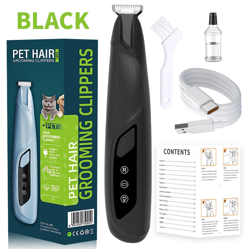 Black Precision Pet Paw Trimmer – Waterproof & Rechargeable Grooming Clipper for Dog & Cat Paws, Eyes, and Ears