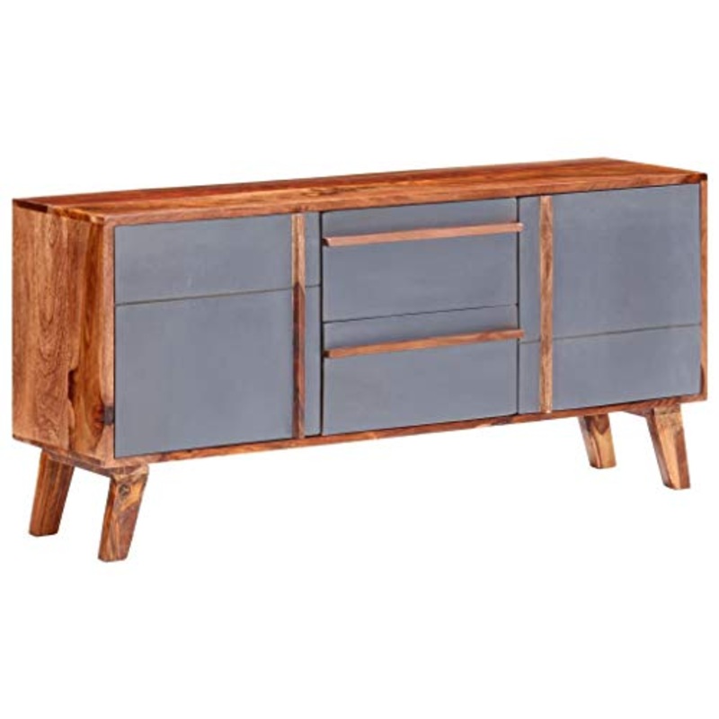 FAMIROSA Credenza Grigia 120x30x55 cm in Legno Massello di Sheesham