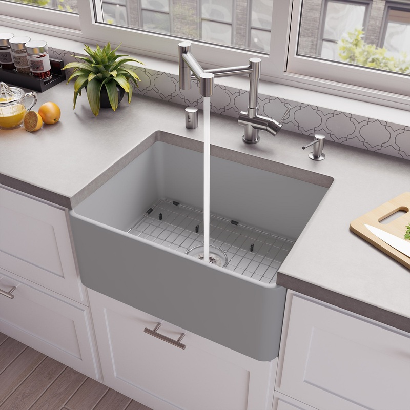 Gray Matte Smooth Apron 24″ x 18″ Single Bowl Fireclay Farm Sink