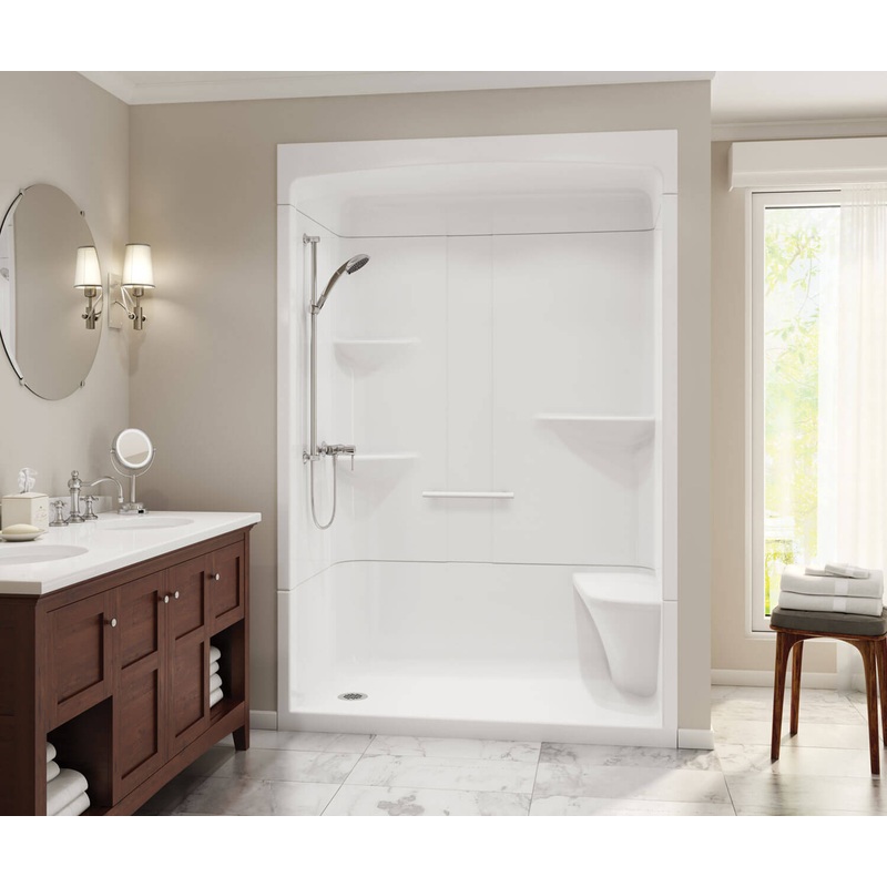 MAAX 105922-SNR-000-001 Camelia SHR-6034 Acrylic Alcove Right-Hand Drain Three-Piece Shower in White