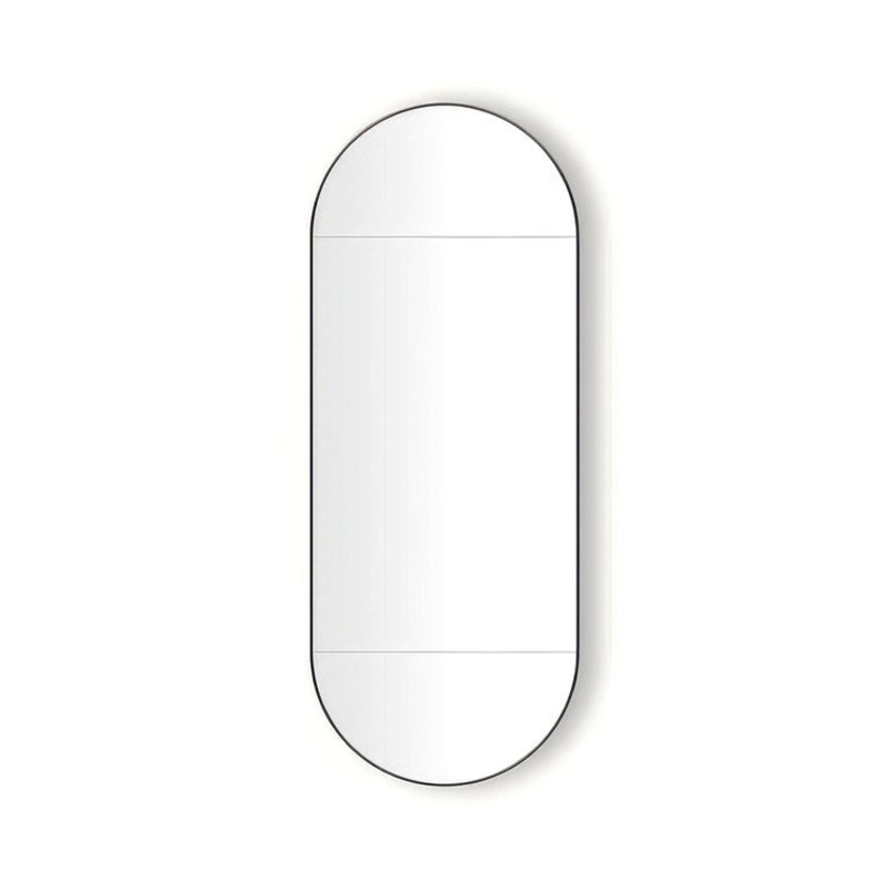 Medicine Cabinet Main Line 20 x 50 Inch 1 Doors Mirrored Matte Black Pill Shaped Murray Hill Pill Slow Close Hinges Sliding Magnification Mirror Magnetic Strip Interior Lighting USB Charging ports Electrical Outlets Phone Holder 4 Inch