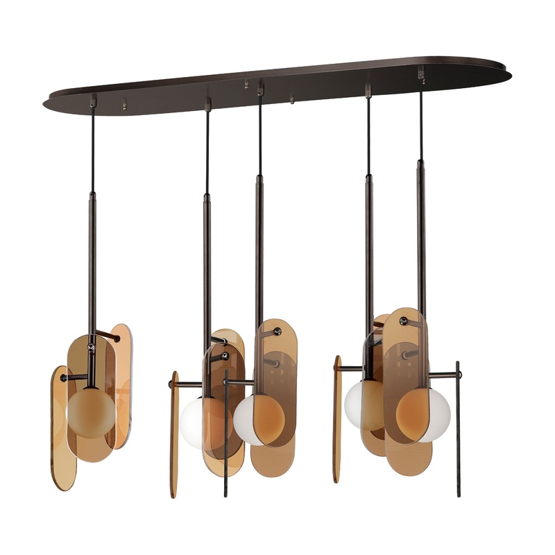 Megalith 5-Light LED Pendant Brushed Bronze Amber Glass