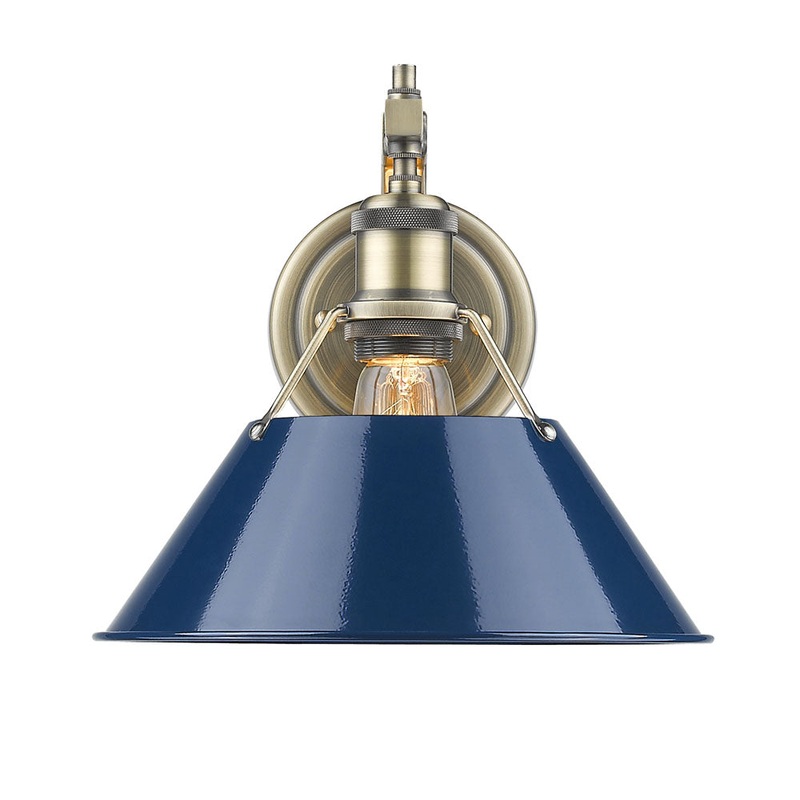 Orwell AB 1 Light Wall Sconce in Aged Brass with Navy Blue Shade