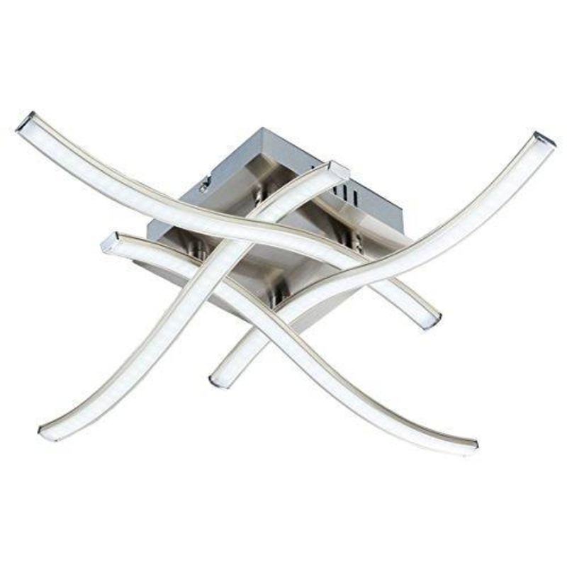 B.K.Licht Plafoniera LED da soffitto, lampada moderna con bracci luminosi per interni, luce calda, LED integrati 4×3,4W 4x350Lm, metallo color nickel opaco, dimensione 47,5×47,5cm 230V IP20