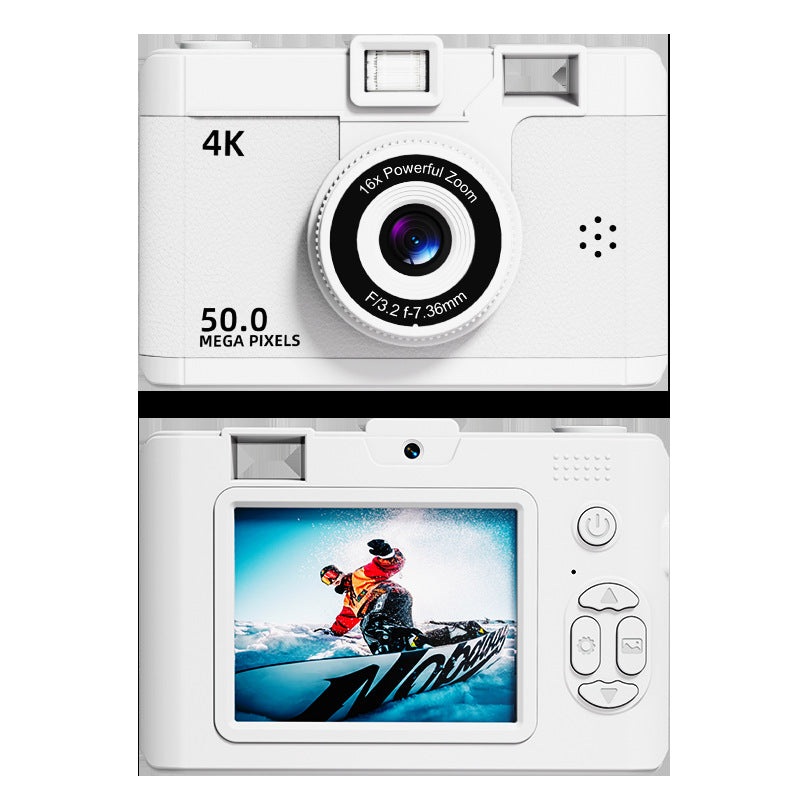 Compact 4K Digital Camera – 50MP, 16x Zoom, 2.4-inch IPS Screen, WiFi & Fill Light – Retro CCD Style(White)