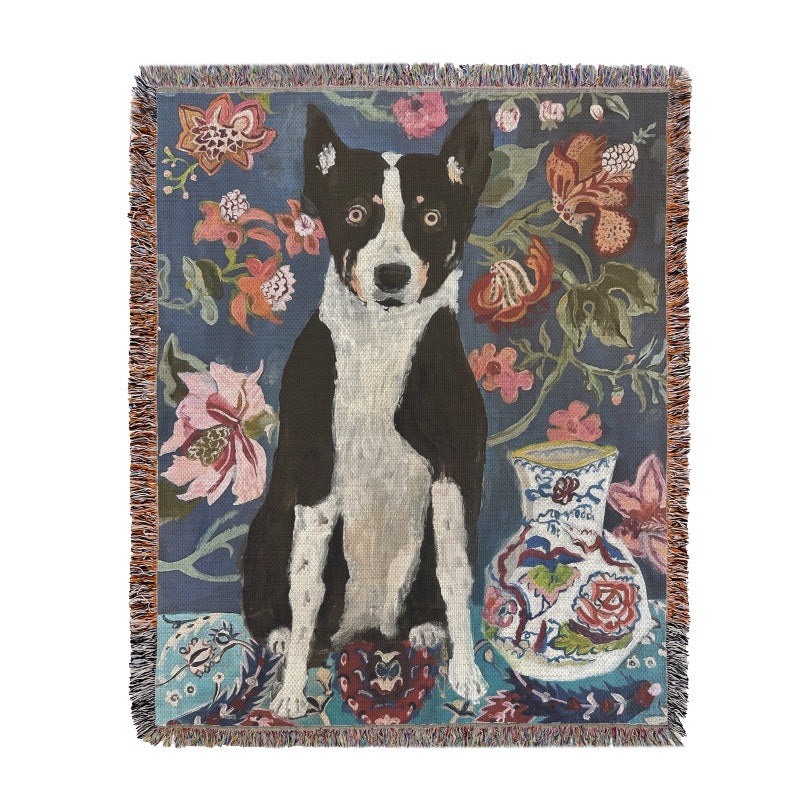 Dog Artistic Jacquard Throw Blanket – American Style Illustrated Sofa Cover & Tapestry – 130 x 160cm