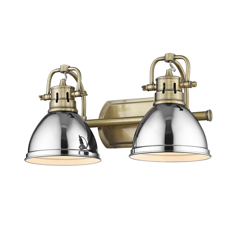 Duncan 2 Light Bath Vanity inAged Brasswith Chrome Shades