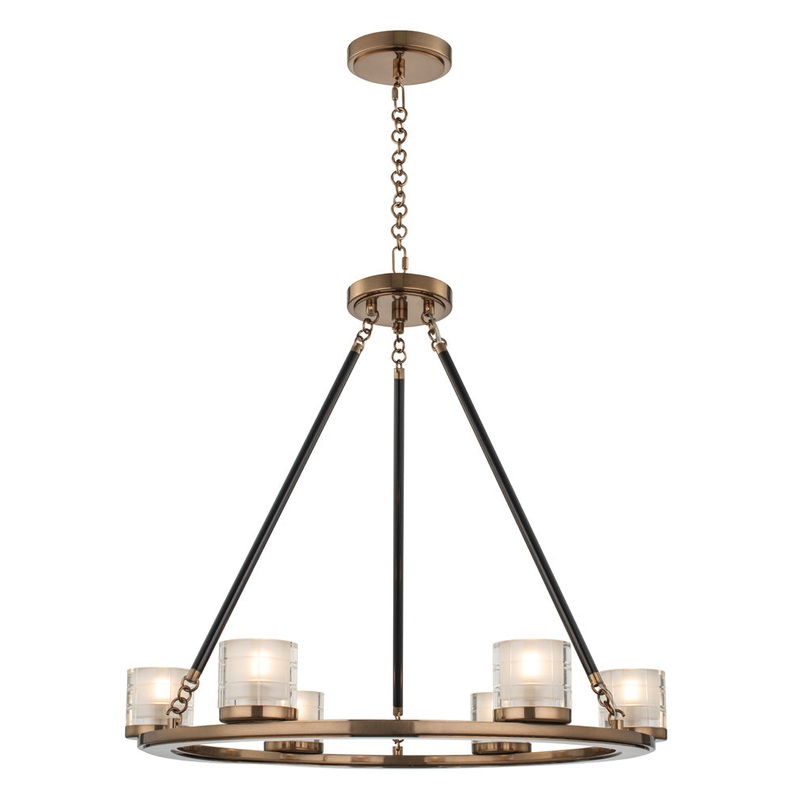 LED Chandelier from the Library Collection in Library Brass Finish by Kalco