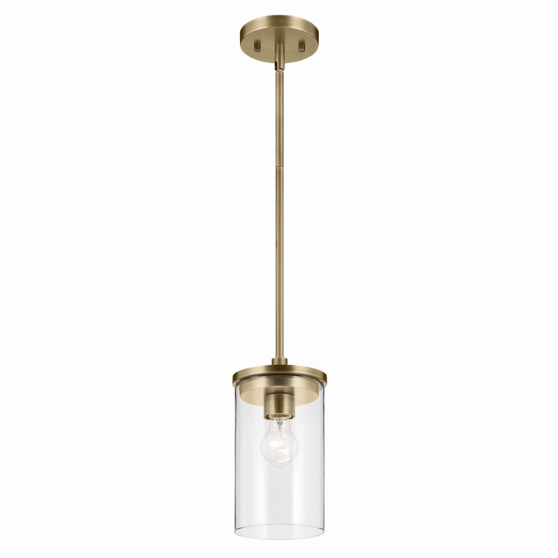 One Light Mini Pendant from the Crosby Collection in Natural Brass Finish by Kichler