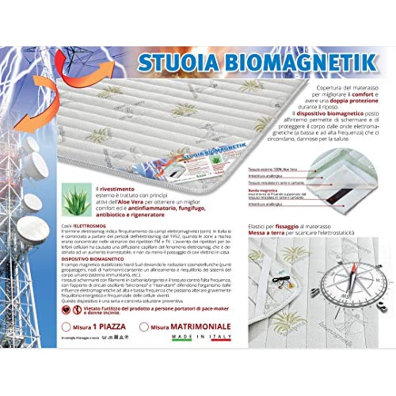 BNZ Group [Matrimoniale],coprimaterasso, stuoia biomagnetica, Made in Italy, miglior Comfort. Fodera Aloe Vera, rigenerante,(160 x 190)