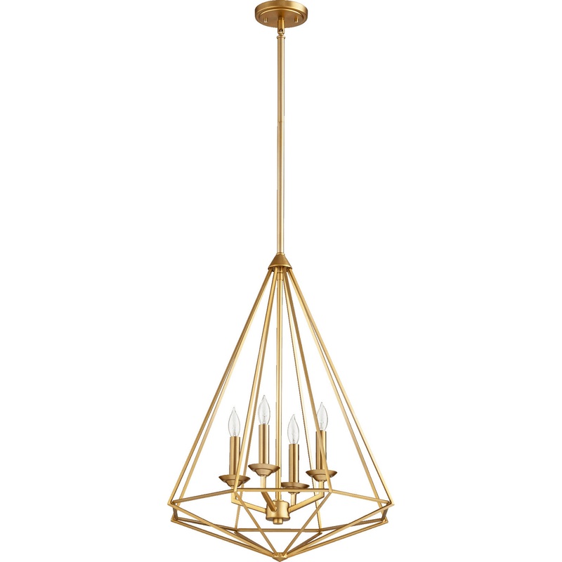 Four Light Pendant from the Bennett Collection in Aged Brass Finish by Quorum