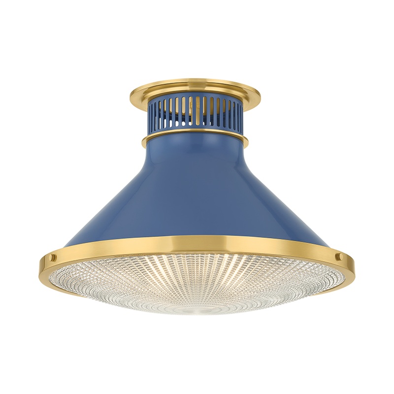 Highclere 1-Light Flush Mount Aged Brass/Soft French Blue
