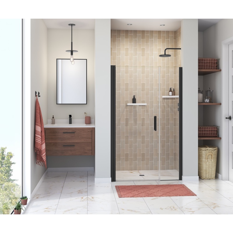 MAAX 138269-900-340-100 Manhattan 41-43 x 68 in. 6 mm Pivot Shower Door for Alcove Installation with Clear glass & Round Handle in Matte Black