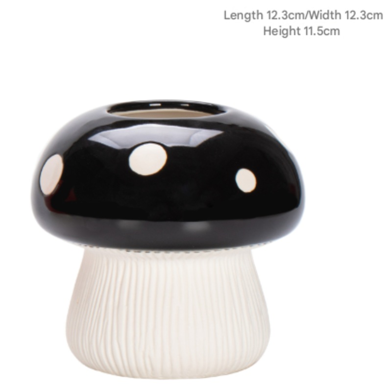 Middle Size Black Whimsical Ceramic Mushroom Vase – Decorative Floral & Hydroponic Planter