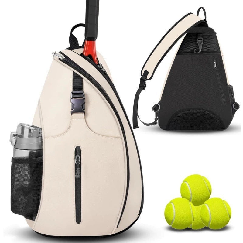 Beige Tennis Pickleball Sling Bag – Crossbody Racket Backpack for Men & Women (33x14x49cm)