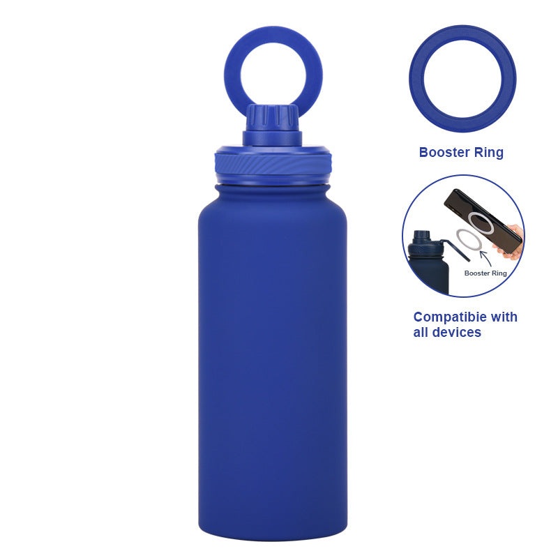 Bright Blue 1L Stainless Steel Water Bottle with Magnetic Phone Holder Lid – Portable Hydration & Hands-Free Stand