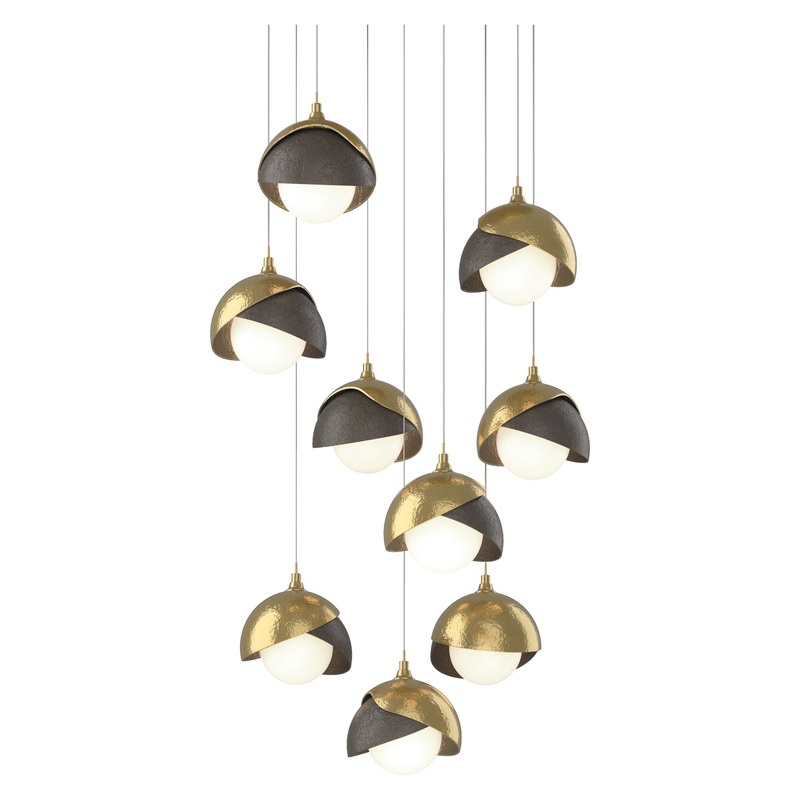 Brooklyn 9-Light Double Shade Pendant Modern Brass Dark Smoke