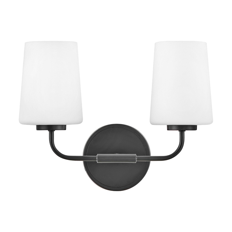 Kline Small Two Light Vanity Black with Etched Opal