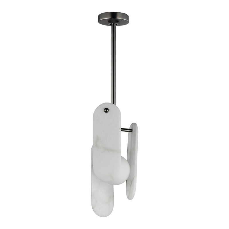 Megalith Stem Hung LED Pendant Gunmetal White Alabaster