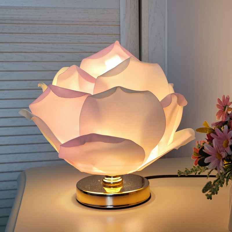 Pink Elegant Lotus Flower Table Lamp – Decorative Bedside Night Light for Bedroom Ambiance