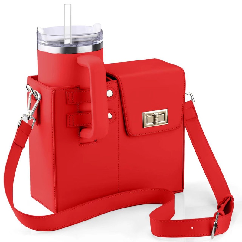 Red Portable Insulated Water Bottle Carrier Bag with Adjustable Shoulder Strap – Crossbody Drink Holder for Outdoor Activities