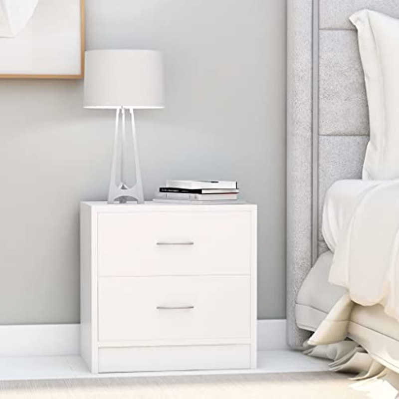 SKM Comodino Bianco 40x30x40 cm Legno Ingegnerizzato
