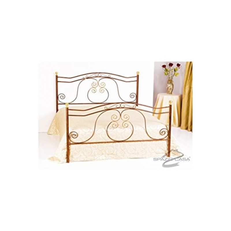 Spazio Casa Letto in Ferro Battuto Barocco – Oro, Una Piazza e Mezza (Rete 120×190)