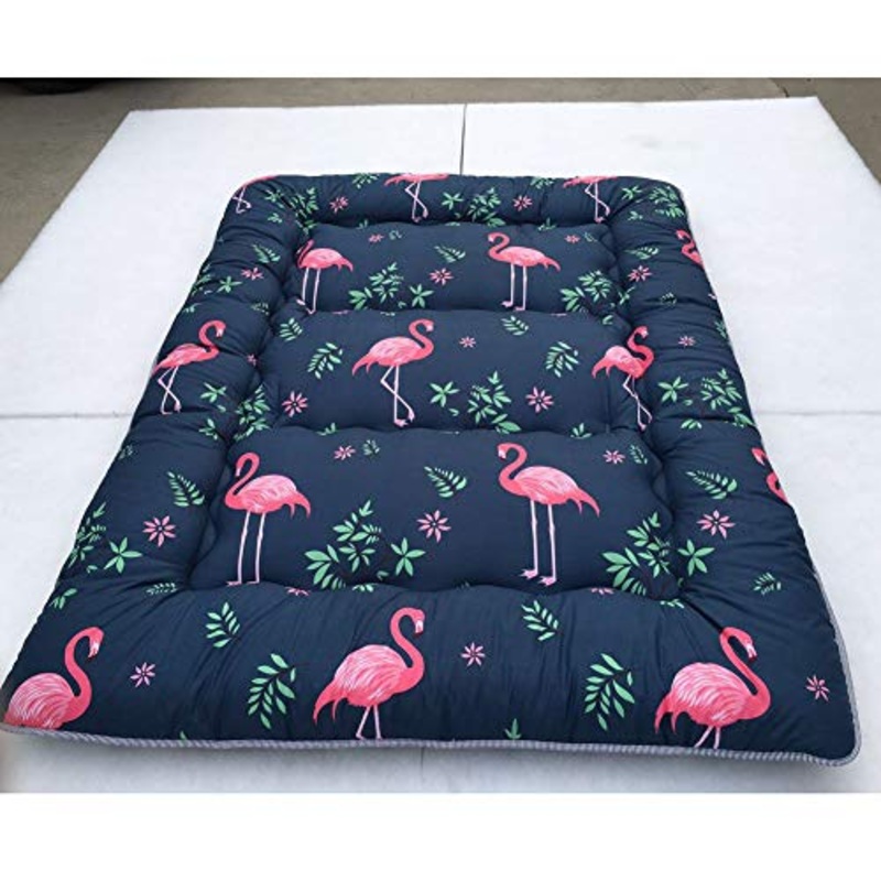Stampato Pavimento Sleeping Pad,100% Cotone Futon Roll Up Portatile Campeggio Materasso,Giapponese Materasso A Pavimento Shikibuton-Fenicotteri 200x220cm(79x87inch)