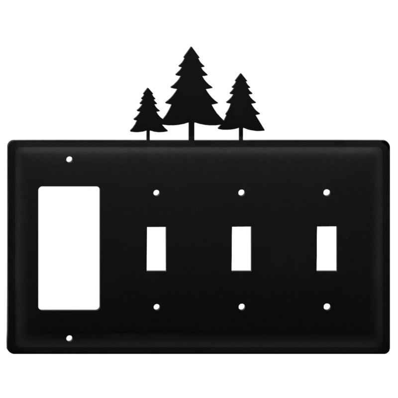 Village Wrought Iron EGSSS-20 Quad Pine Trees Single GFI and Triple Switch Cover CUSTOM Product