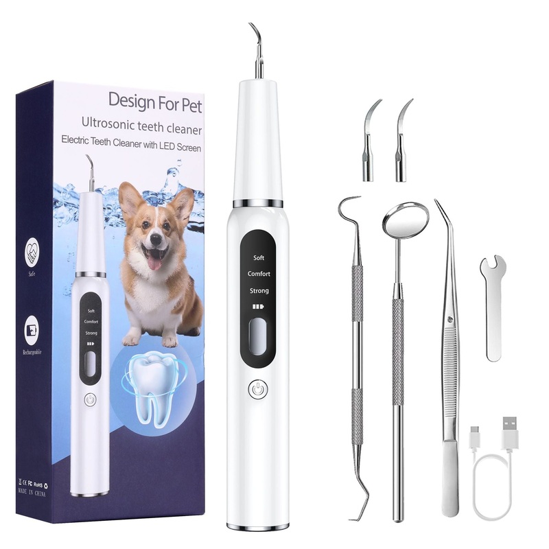White Professional Pet Dental Cleaning Kit – Ultrasonic Scaler, Tools & 3 Modes