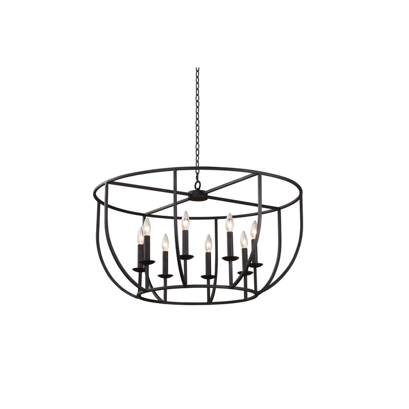Eight Light Pendant from the Newhall Collection in Black Iron Finish by Kalco