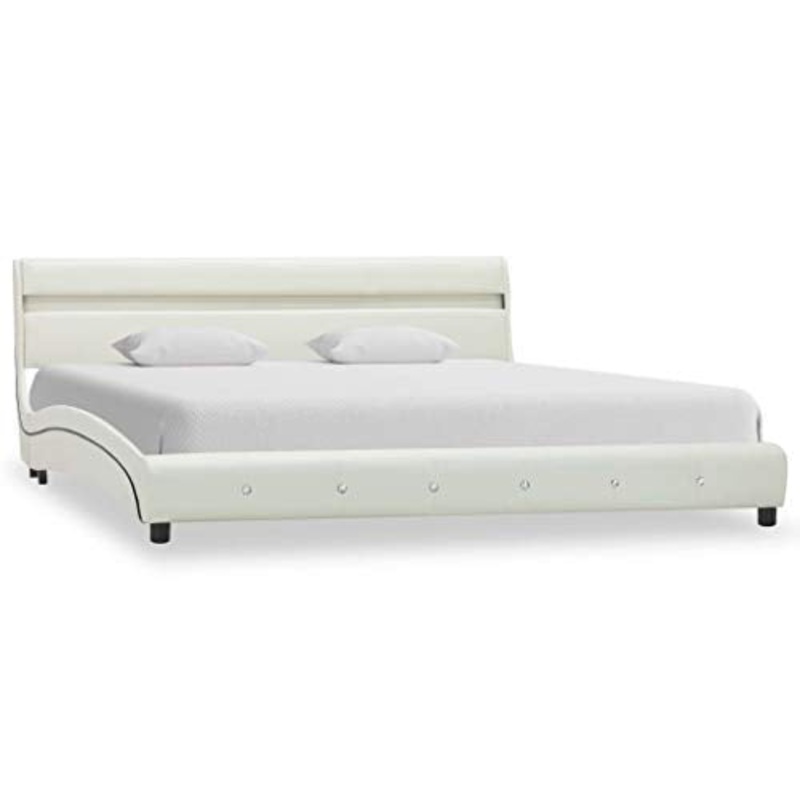 Festnight Struttura Letto Singolo/Matrimoniale Moderno a Doghe con LED Rivestimento in Similpelle Bianco/Nero,Letto Singolo in Ecopelle Moderno,Letto Matrimoniale Ecopelle 90/120/140/160/180×200 cm