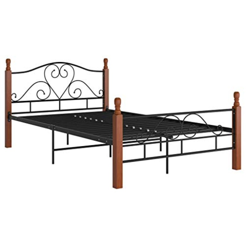 GOTOTOP 200 x 120 cm Giroletto in Metallo,Struttura Letto Matrimoniale,Piattaforma Letto Matrimoniale,Rete del letto,Montaggio facile,Nero e legno scuro