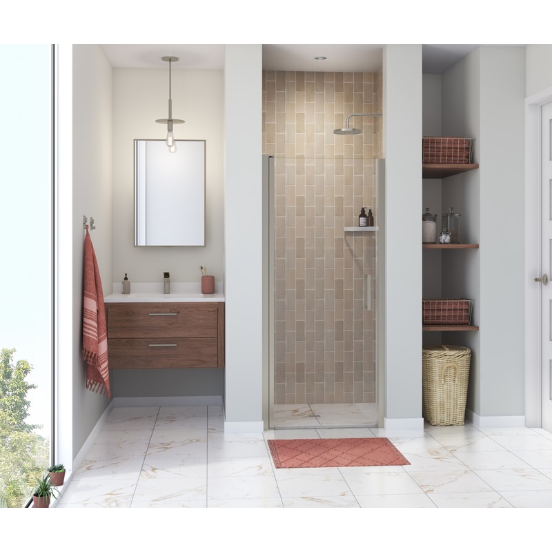 MAAX 138265-900-305-100 Manhattan 33-35 x 68 in. 6 mm Pivot Shower Door for Alcove Installation with Clear glass & Round Handle in Brushed Nickel
