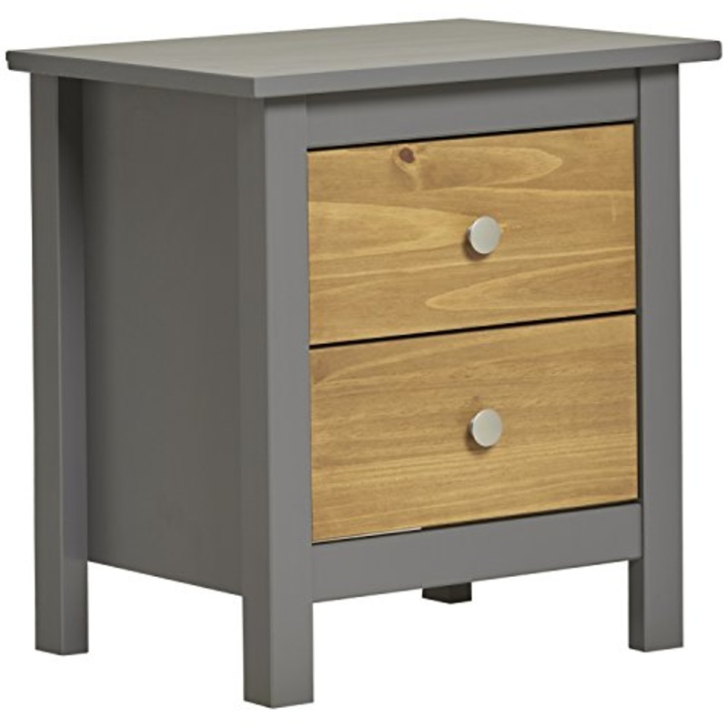 VS Venta-stock Comodino Bonnie 2 casseti, Colore Grigio, 46 X 35 X 49,5 cm