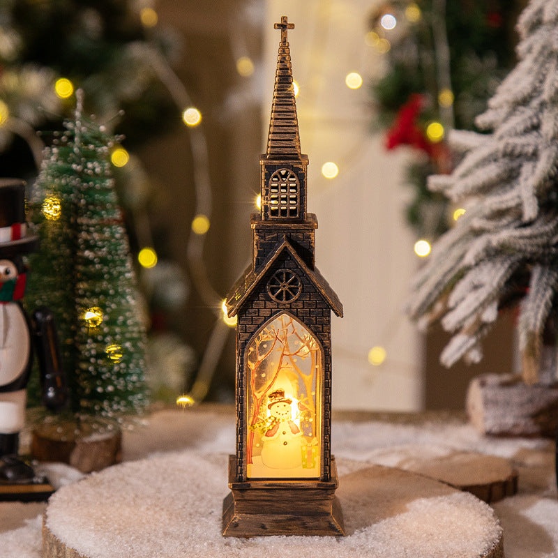 3-pcs Church Snowman Vintage Christmas Church LED Lantern – Battery Operated Decorative Holiday Night Light