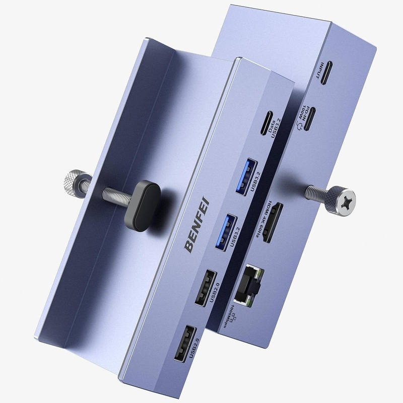 BENFEI 396GY USB-C 8-in-1 Docking HDMI 4K/60Hxz+USB-C(10G)+2xUSB-A(10G)+2xUSB2.0+RJ45+PD100W