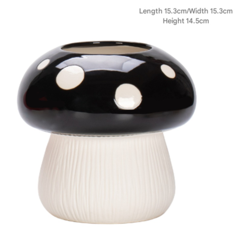 Big Size Black Whimsical Ceramic Mushroom Vase – Decorative Floral & Hydroponic Planter