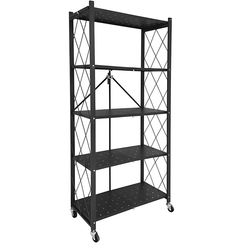 CARLA HOME 5-Tier Foldable Storage Shelf with Wheels for Kitchen, Garage, Pantry or Basement (Black)