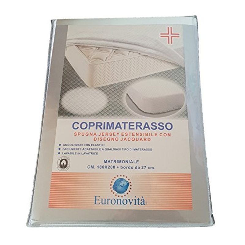 Euronovit EN-221794 Coprimaterasso Matrimoniale con Angoli Estensibili, Cotone, Bianco, 200x180x27 cm
