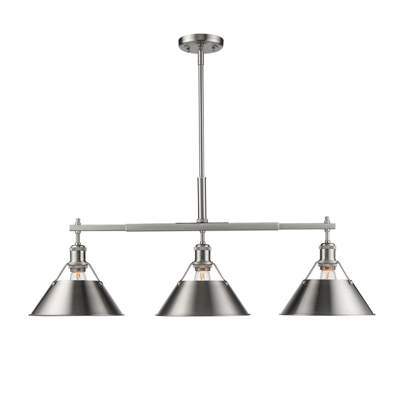 Three Light Linear Pendant from the Orwell Collection in Pewter Finish by Golden