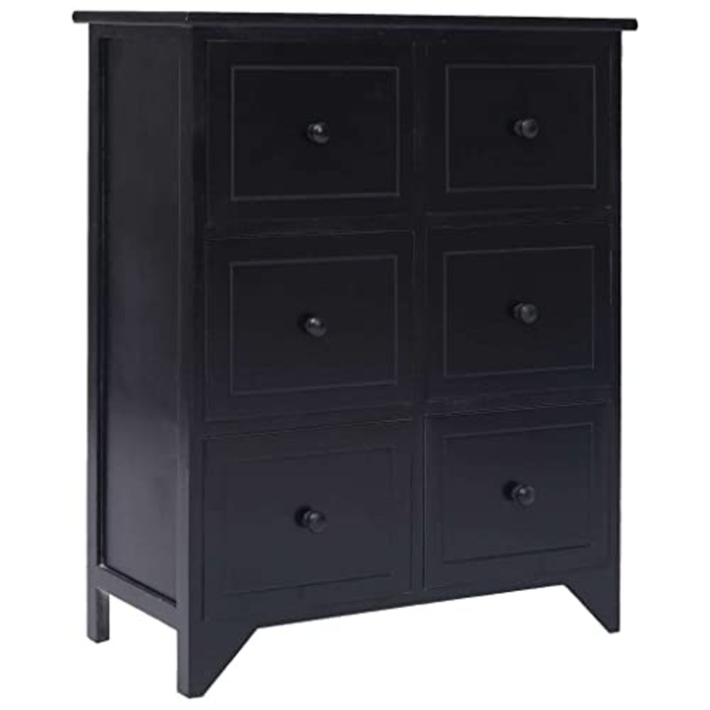 vidaXL Armadietto con 6 Cassetti Scorrevoli Stile Rustico Robusto Classico Credenza Cassettiera Portaoggetti in MDF Nero Legno di Paulownia