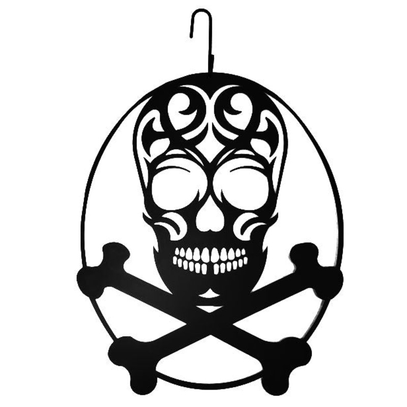 Village Wrought Iron HOS-346 Skull with Cross Bones Decorative Hanging Silhouette