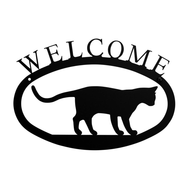 Village Wrought Iron WEL-247-S Cat at Play Welcome Sign Small
