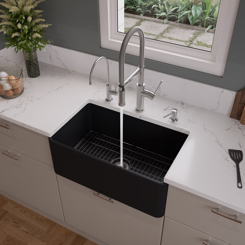 Black Matte Smooth Apron 30″ x 18″ Single Bowl Fireclay Farm Sink