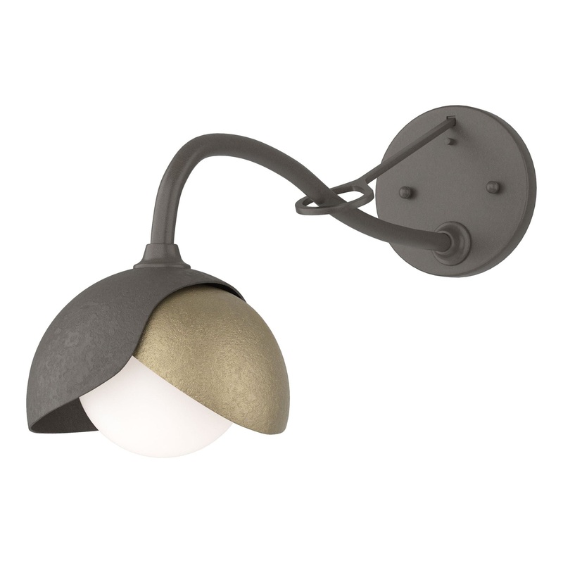 Brooklyn 1-Light Double Shade Long-Arm Sconce Dark Smoke Soft Gold