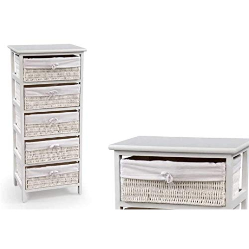 GICOS IMPORT EXPORT SRL Mobile cassettiera Comodino com in Legno Bianco 5 cassetti Intrecciati 40 * 29 * 90 cm Shabby Chic ZIH-777769