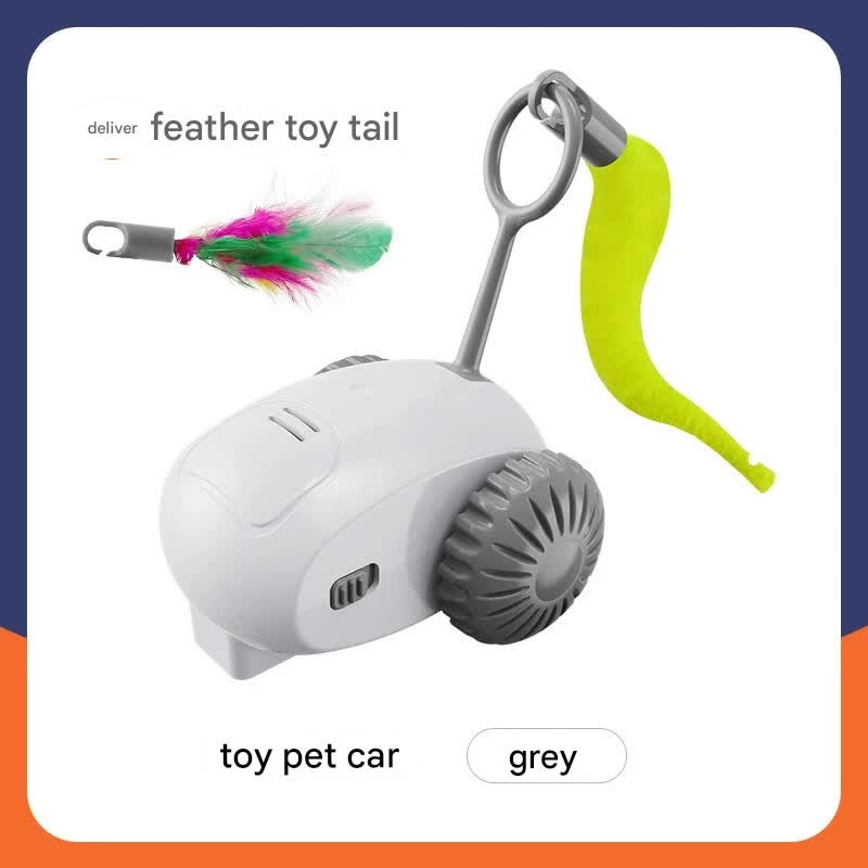 Interactive Smart Cat Toy Car – Automatic Obstacle Avoidance, Feather Tail, USB Rechargeable(gray)